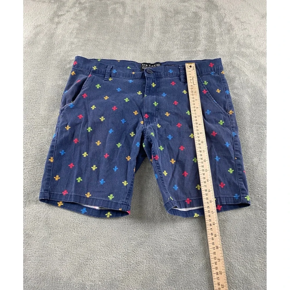 Raw Yarn Industries Mens Navy Blue Multi Color Embroidered Bee Shorts Size 34